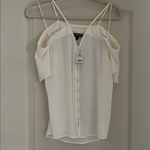 Express Ivory Button-Down Cold Shoulder Blouse